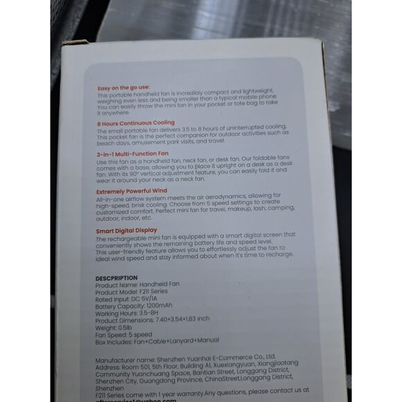 Portable Handheld Fan, Battery Operated Fan with Base, 8 Hours, Digital Display - Picture 3 of 4